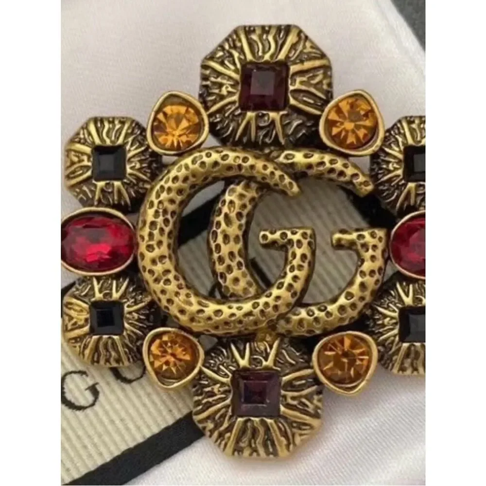 New with box Gucci Gold-Tone Brooch with multicolored Stones